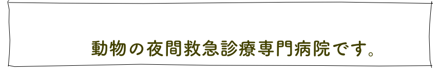 　　　ひがし東京夜間救急動物医療センター
　　動物の夜間救急診療専門病院です。